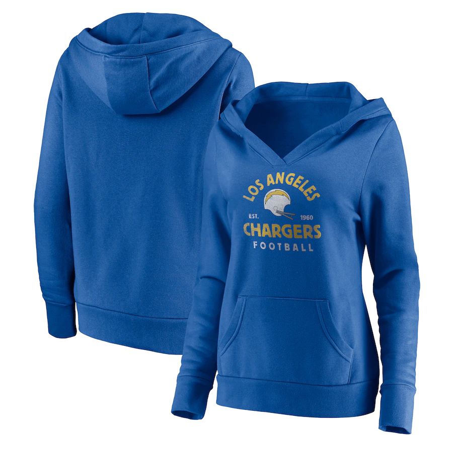 Women Los Angeles Chargers Fanatics Branded Powder Blue Vintage Arch V-Neck Pullover Hoodie->women nfl jersey->Women Jersey